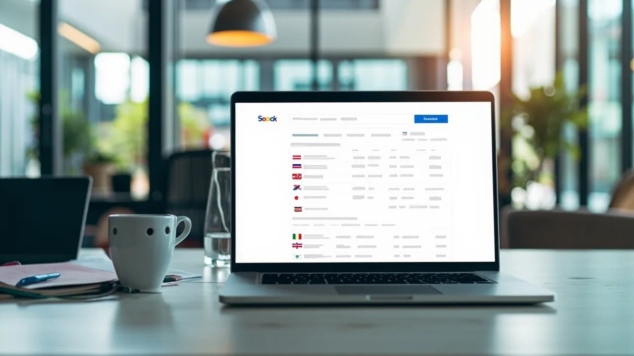 Symbol image: a European business dashboard showing SEO metrics, keywords, and growth charts