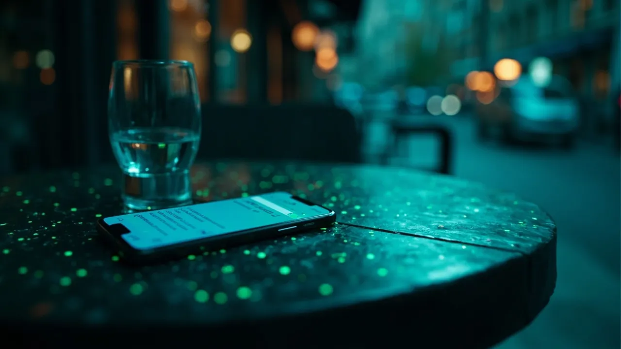 Symbolbild: ein Smartphone auf einer europäischen Kaffeetafel zeigt Google-Suchergebnisse in drei Sprachen nebeneinander